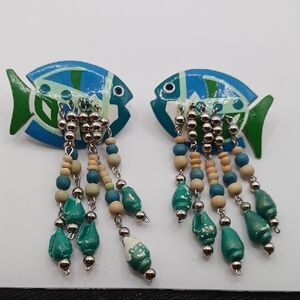 Colorful Fish Earrings with Beads